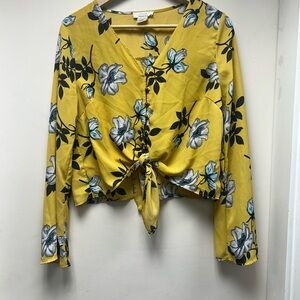 URBAN Romantics Yellow Floral Tie-Front Blouse